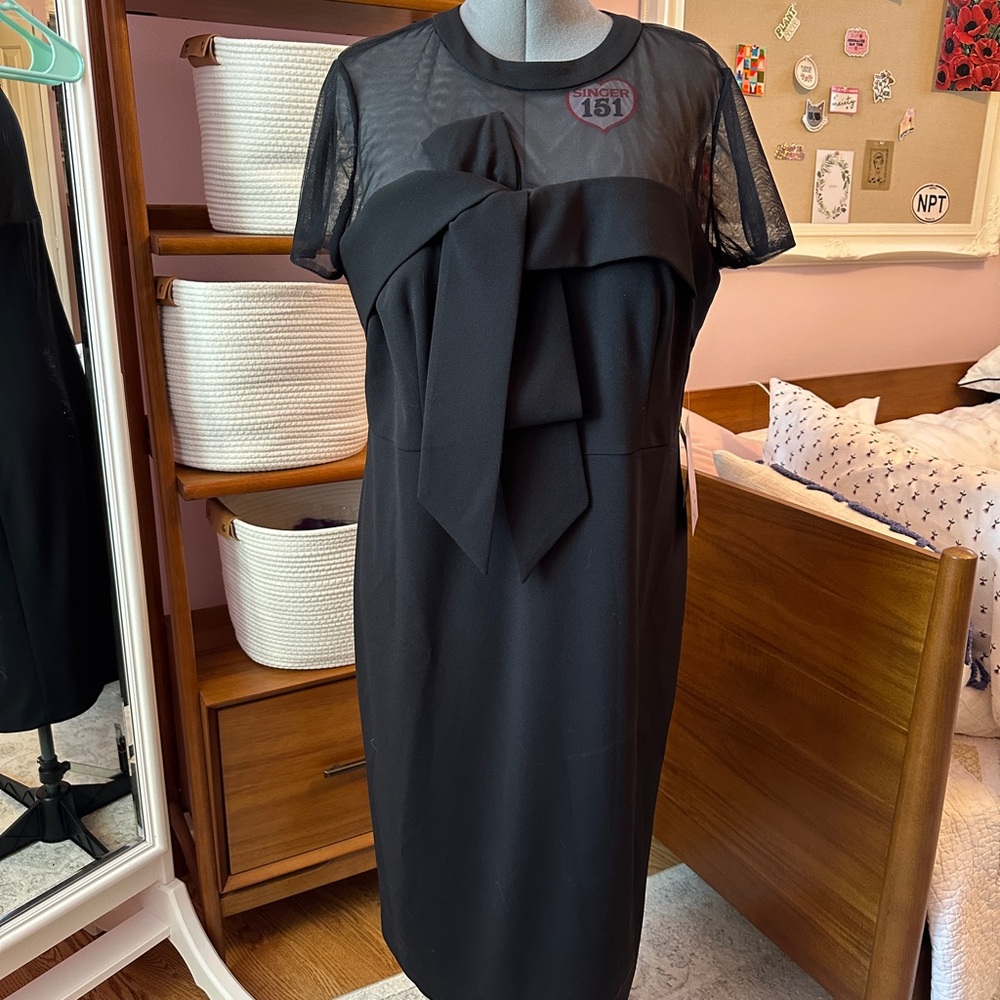 JS Collections “Roselle” Bow Mesh Midi-Dress